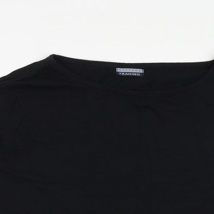 Western Trading Womens Black 100% Cotton Basic T-Shirt Size 18 Boat Neck - Tie Sleeve Detail