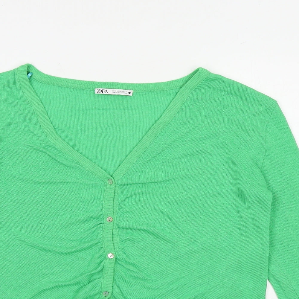 Womens UK Size M Zara Green Cardigan Jumper