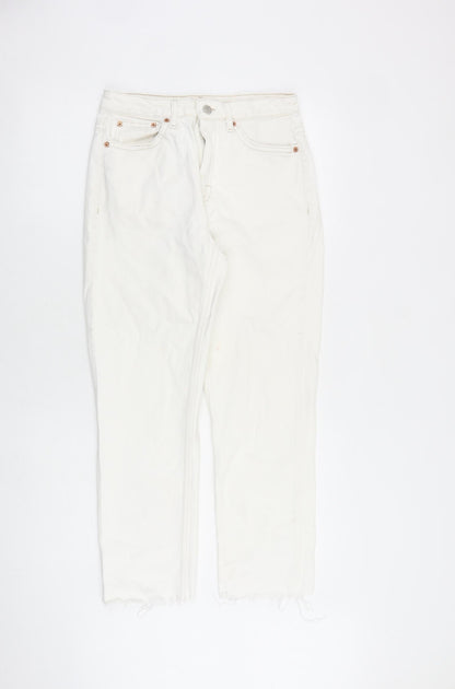 Topshop Womens White Cotton Straight Jeans Size 28 in L32 in Regular Zip - Raw Hem