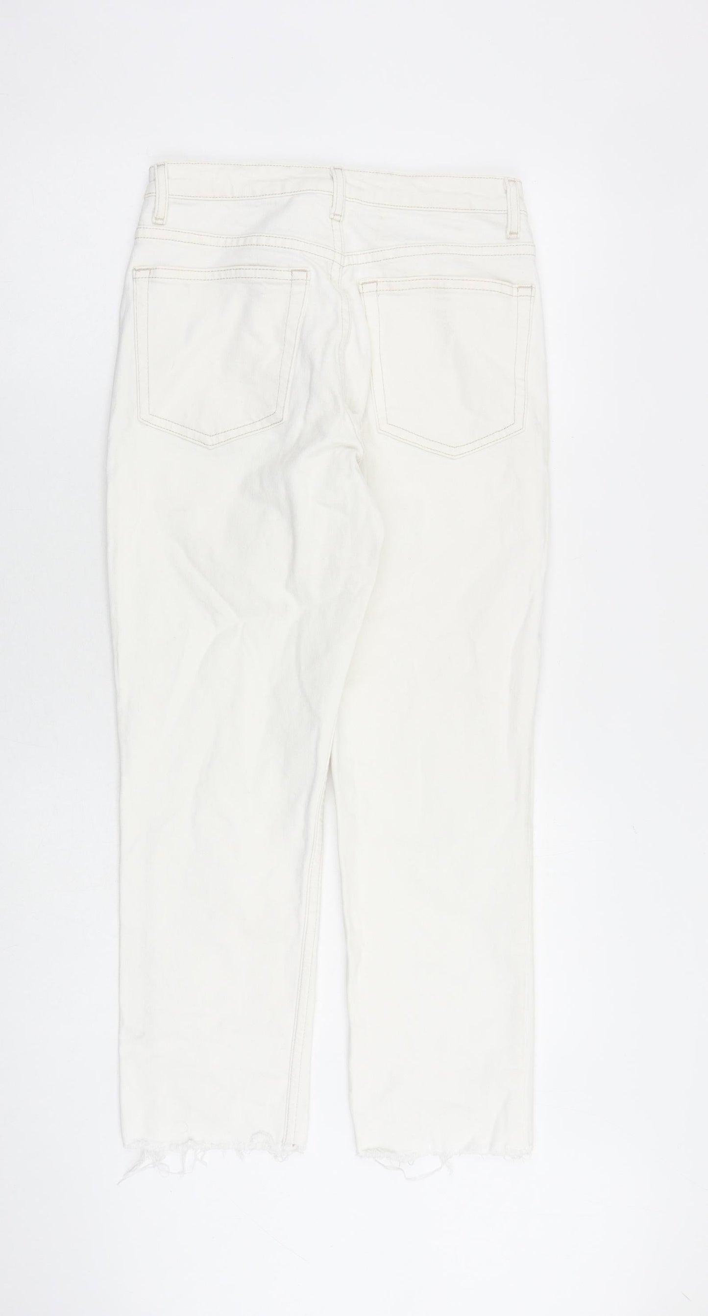 Topshop Womens White Cotton Straight Jeans Size 28 in L32 in Regular Zip - Raw Hem