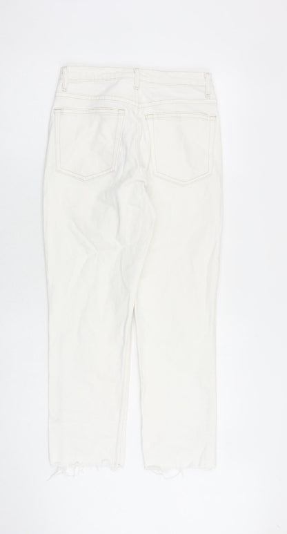 Topshop Womens White Cotton Straight Jeans Size 28 in L32 in Regular Zip - Raw Hem