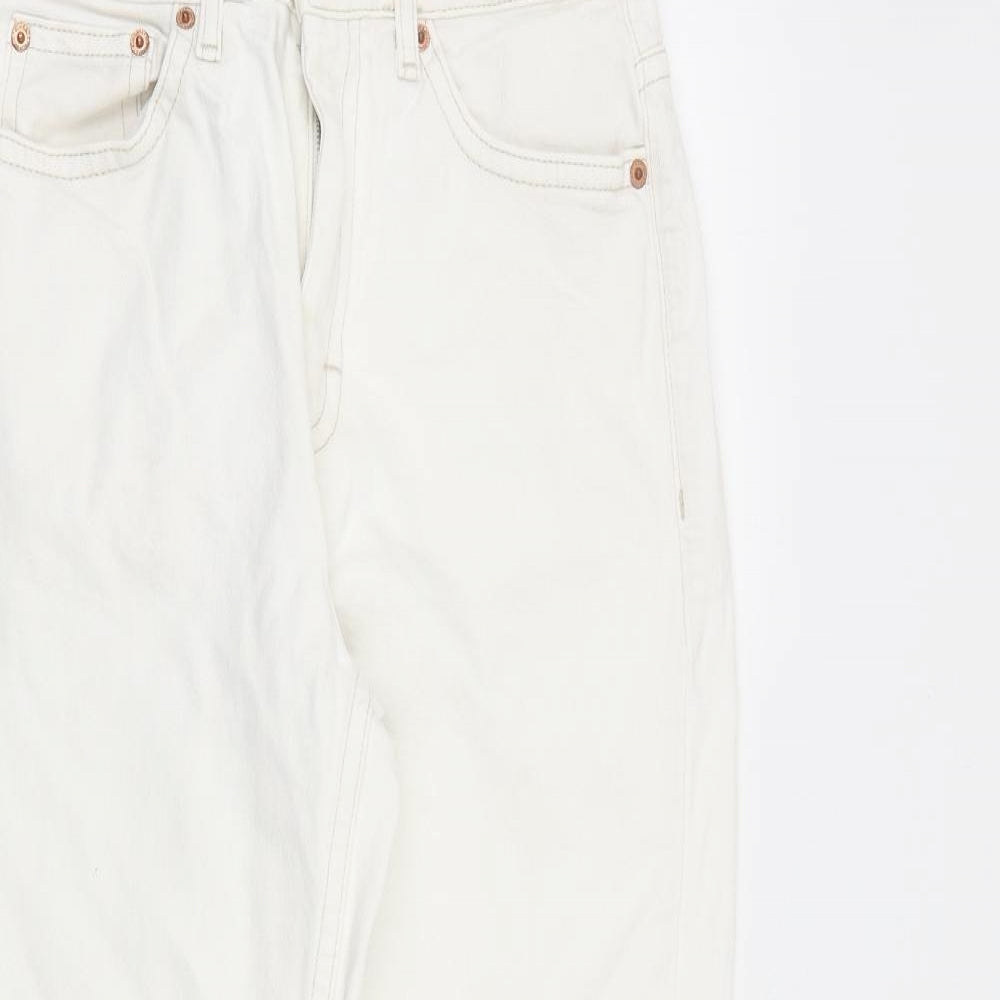 Topshop Womens White Cotton Straight Jeans Size 28 in L32 in Regular Zip - Raw Hem