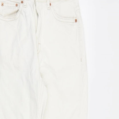 Topshop Womens White Cotton Straight Jeans Size 28 in L32 in Regular Zip - Raw Hem