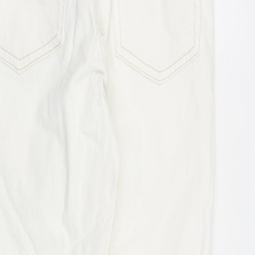 Topshop Womens White Cotton Straight Jeans Size 28 in L32 in Regular Zip - Raw Hem
