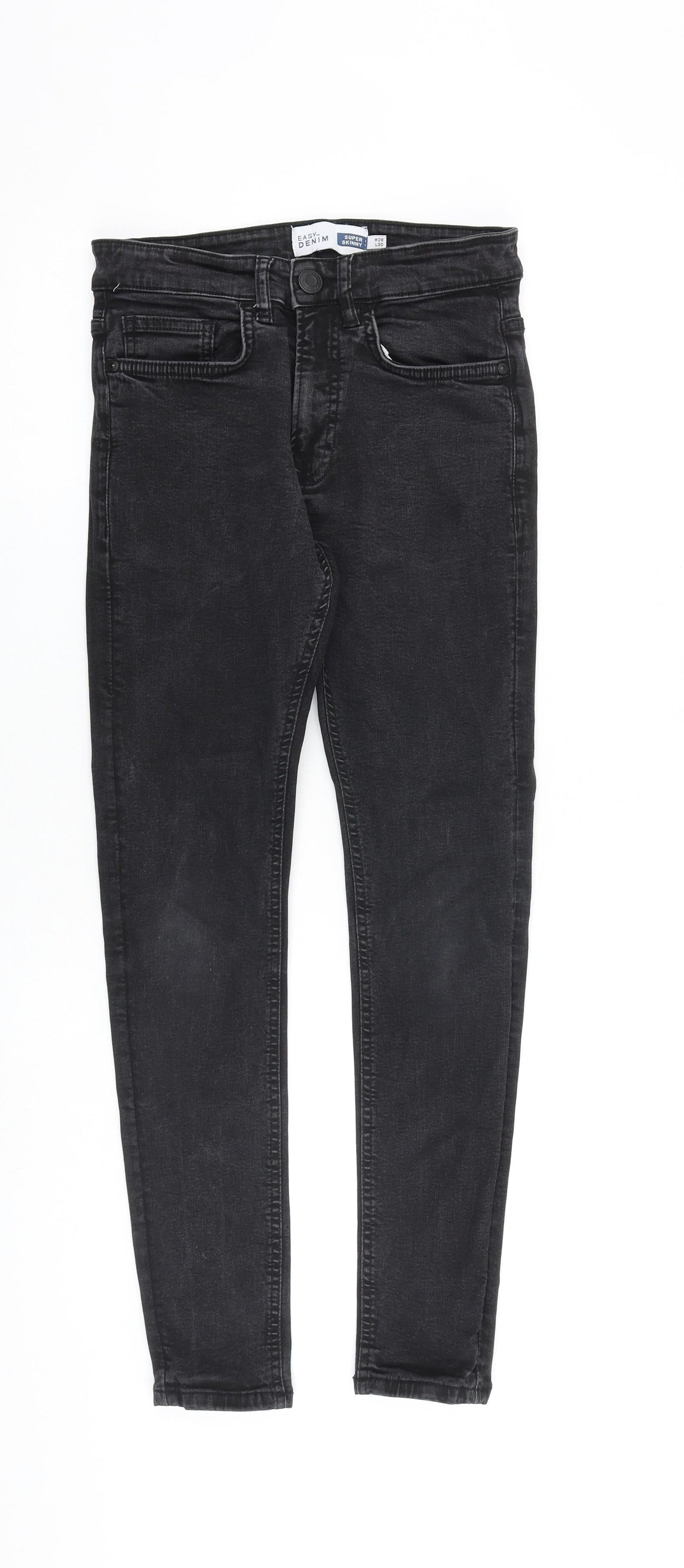 Easy Mens Black Cotton Skinny Jeans Size 28 in L30 in Extra-Slim Zip