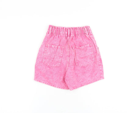 &Denim Girls Pink Geometric 100% Cotton Boyfriend Shorts Size S L3 in Regular Zip