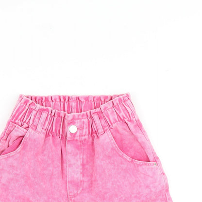 &Denim Girls Pink Geometric 100% Cotton Boyfriend Shorts Size S L3 in Regular Zip