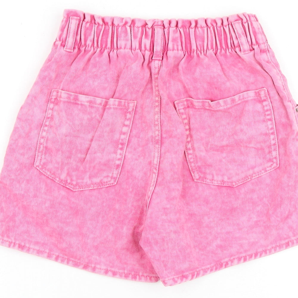 &Denim Girls Pink Geometric 100% Cotton Boyfriend Shorts Size S L3 in Regular Zip