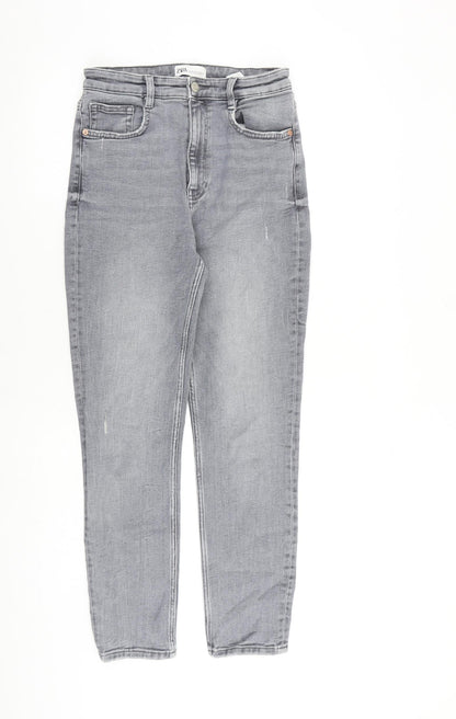 Zara Womens Grey Cotton Skinny Jeans Size 10 L28 in Regular Zip
