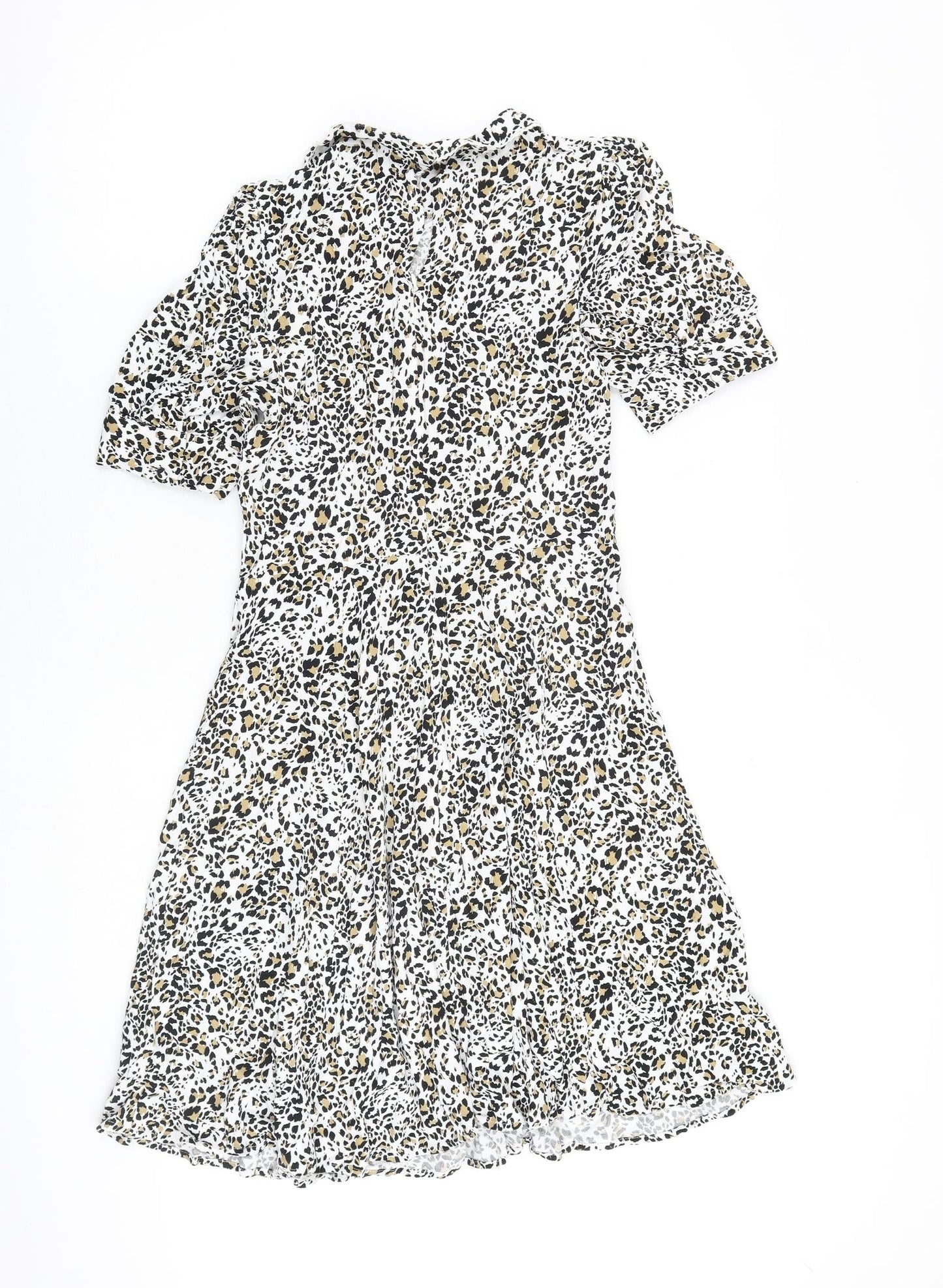Marks and Spencer Womens Multicoloured Animal Print Viscose A-Line Size 8 Collared Button - Leopard Print