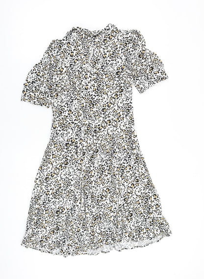 Marks and Spencer Womens Multicoloured Animal Print Viscose A-Line Size 8 Collared Button - Leopard Print