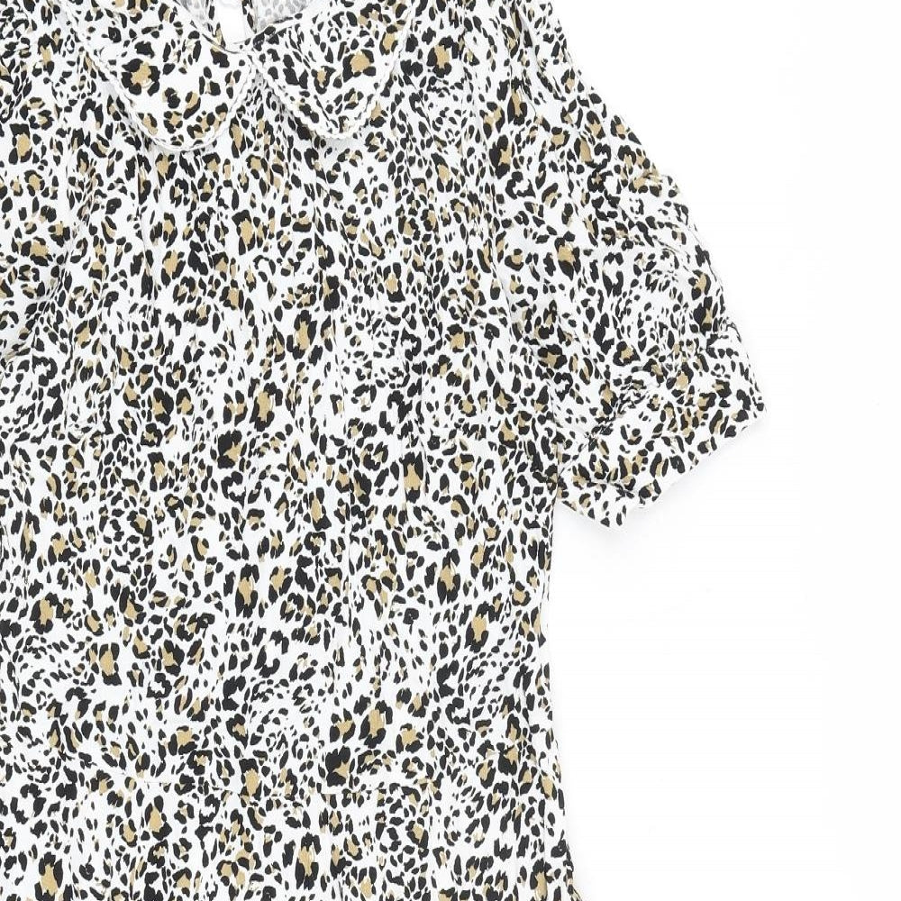 Marks and Spencer Womens Multicoloured Animal Print Viscose A-Line Size 8 Collared Button - Leopard Print
