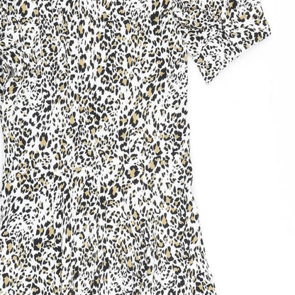 Marks and Spencer Womens Multicoloured Animal Print Viscose A-Line Size 8 Collared Button - Leopard Print