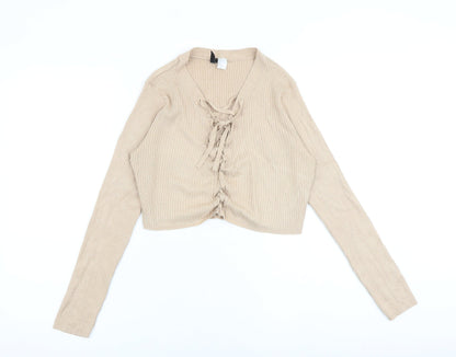 Womens UK Size M H&M Beige Cropped Blouse