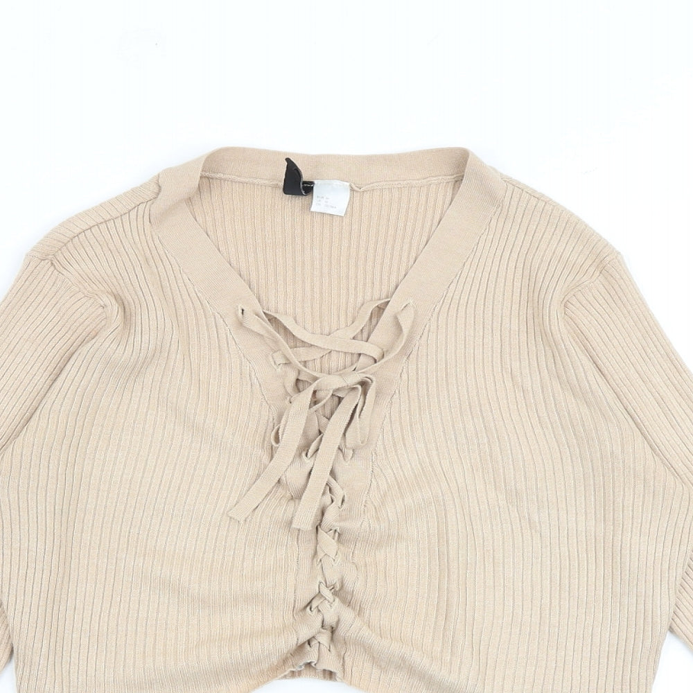 Womens UK Size M H&M Beige Cropped Blouse