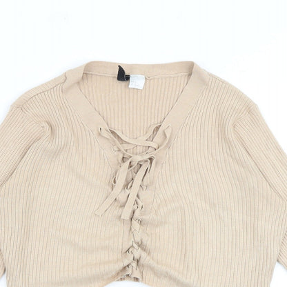 Womens UK Size M H&M Beige Cropped Blouse