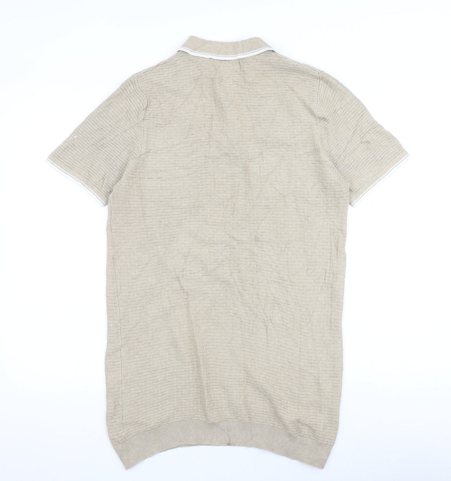 Racing Green Mens Beige 100% Cotton Polo Size S Collared Button