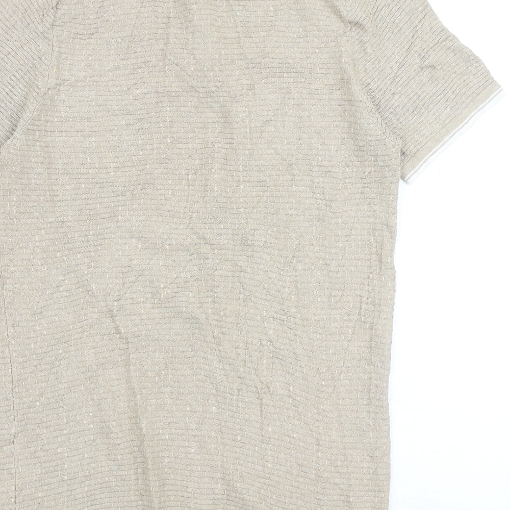 Racing Green Mens Beige 100% Cotton Polo Size S Collared Button