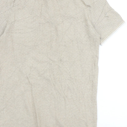 Racing Green Mens Beige 100% Cotton Polo Size S Collared Button