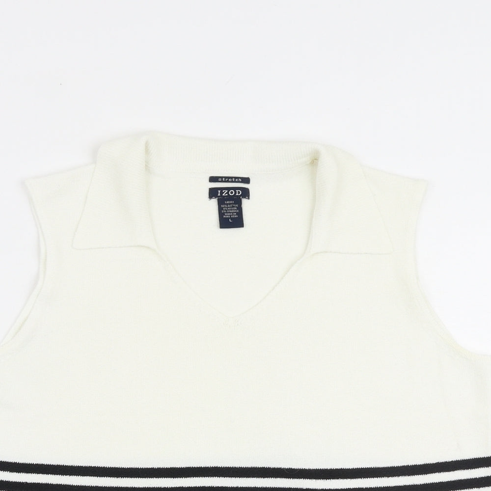 Womens UK Size L IZOD White Vest Jumper