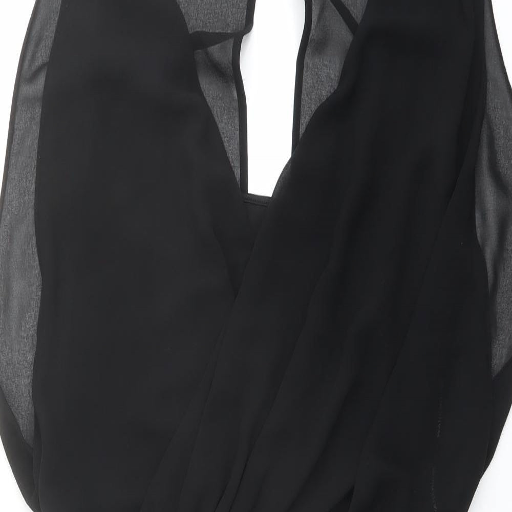 Warehouse Womens Black Polyester Mini Size 10 V-Neck Pullover