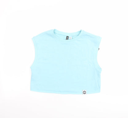 Womens UK Size XS H&M Blue Cropped T-Shirt