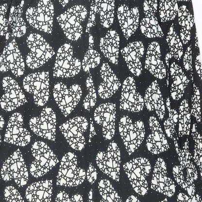 NEXT Womens Black Geometric Viscose A-Line Size 8 Mock Neck Button - Heart Print