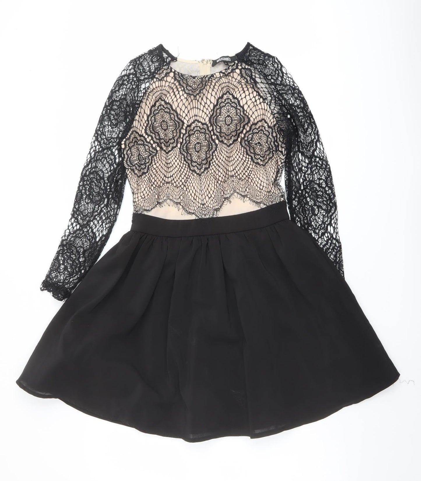 Missguided Womens Black Polyester A-Line Size 10 Round Neck Zip - Lace Details