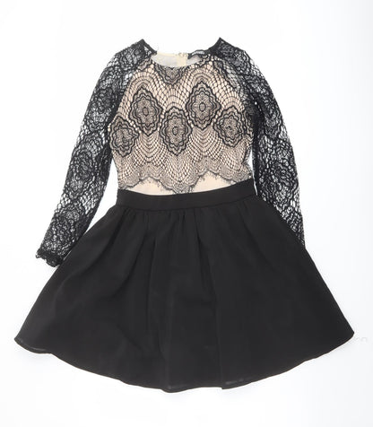 Missguided Womens Black Polyester A-Line Size 10 Round Neck Zip - Lace Details