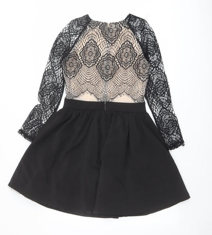 Missguided Womens Black Polyester A-Line Size 10 Round Neck Zip - Lace Details