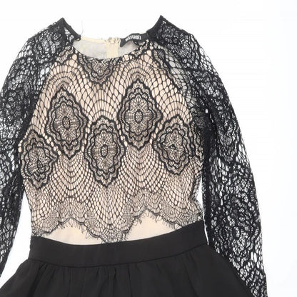 Missguided Womens Black Polyester A-Line Size 10 Round Neck Zip - Lace Details