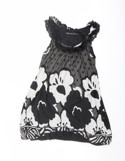 Mela London Womens Black Floral Polyester Basic Tank Size S Boat Neck - Lace Trim