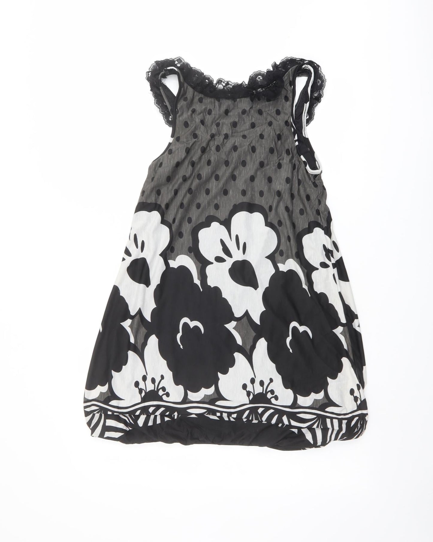 Mela London Womens Black Floral Polyester Basic Tank Size S Boat Neck - Lace Trim