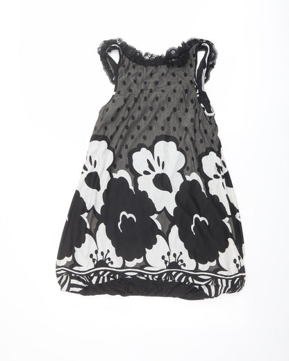 Mela London Womens Black Floral Polyester Basic Tank Size S Boat Neck - Lace Trim