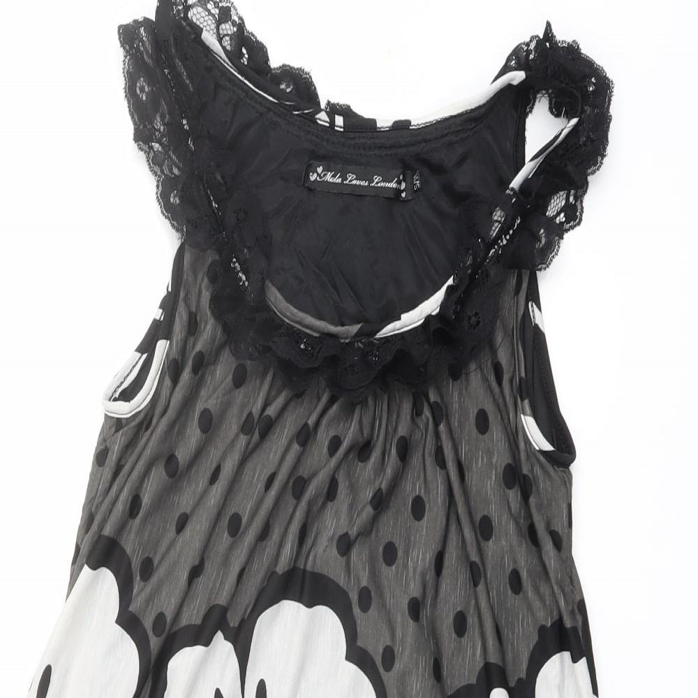 Mela London Womens Black Floral Polyester Basic Tank Size S Boat Neck - Lace Trim