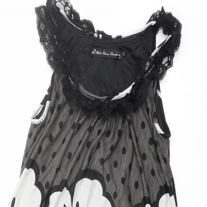 Mela London Womens Black Floral Polyester Basic Tank Size S Boat Neck - Lace Trim