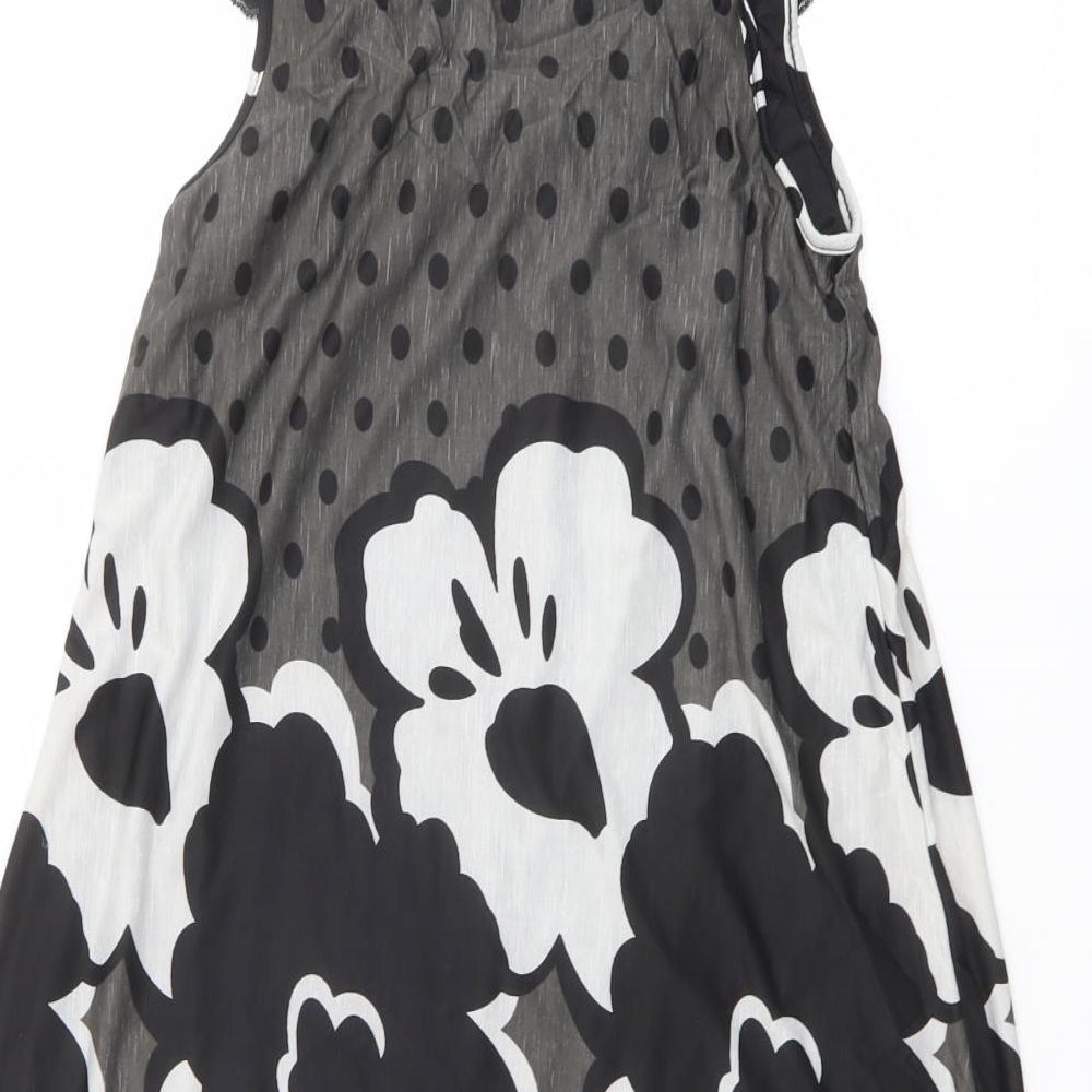 Mela London Womens Black Floral Polyester Basic Tank Size S Boat Neck - Lace Trim