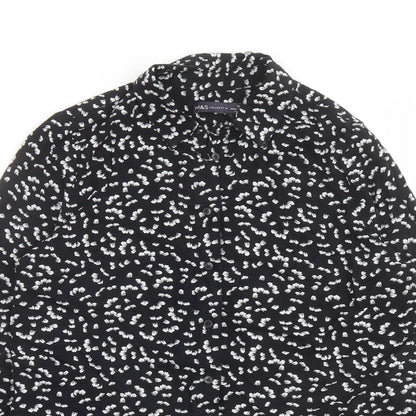 Marks and Spencer Womens Black Geometric Viscose Basic Button-Up Size 10 Collared
