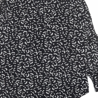 Marks and Spencer Womens Black Geometric Viscose Basic Button-Up Size 10 Collared