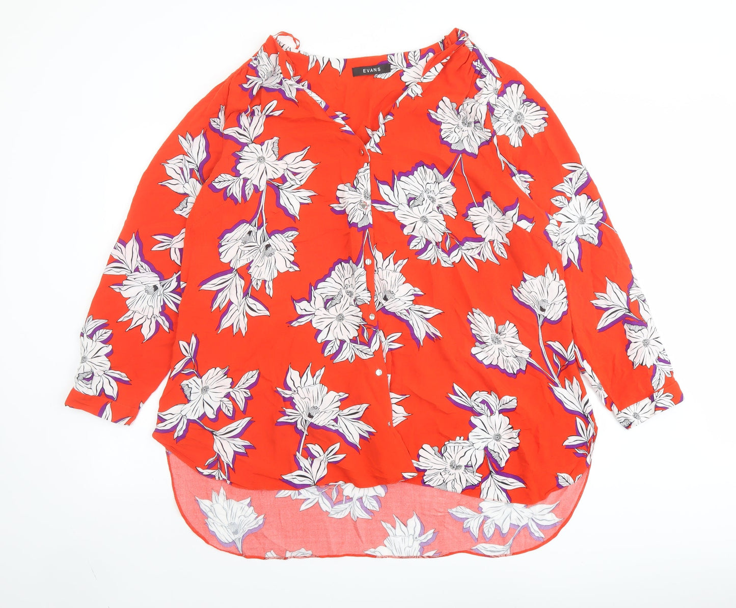 Evans Womens Red Floral Viscose Basic Button-Up Size 22 V-Neck