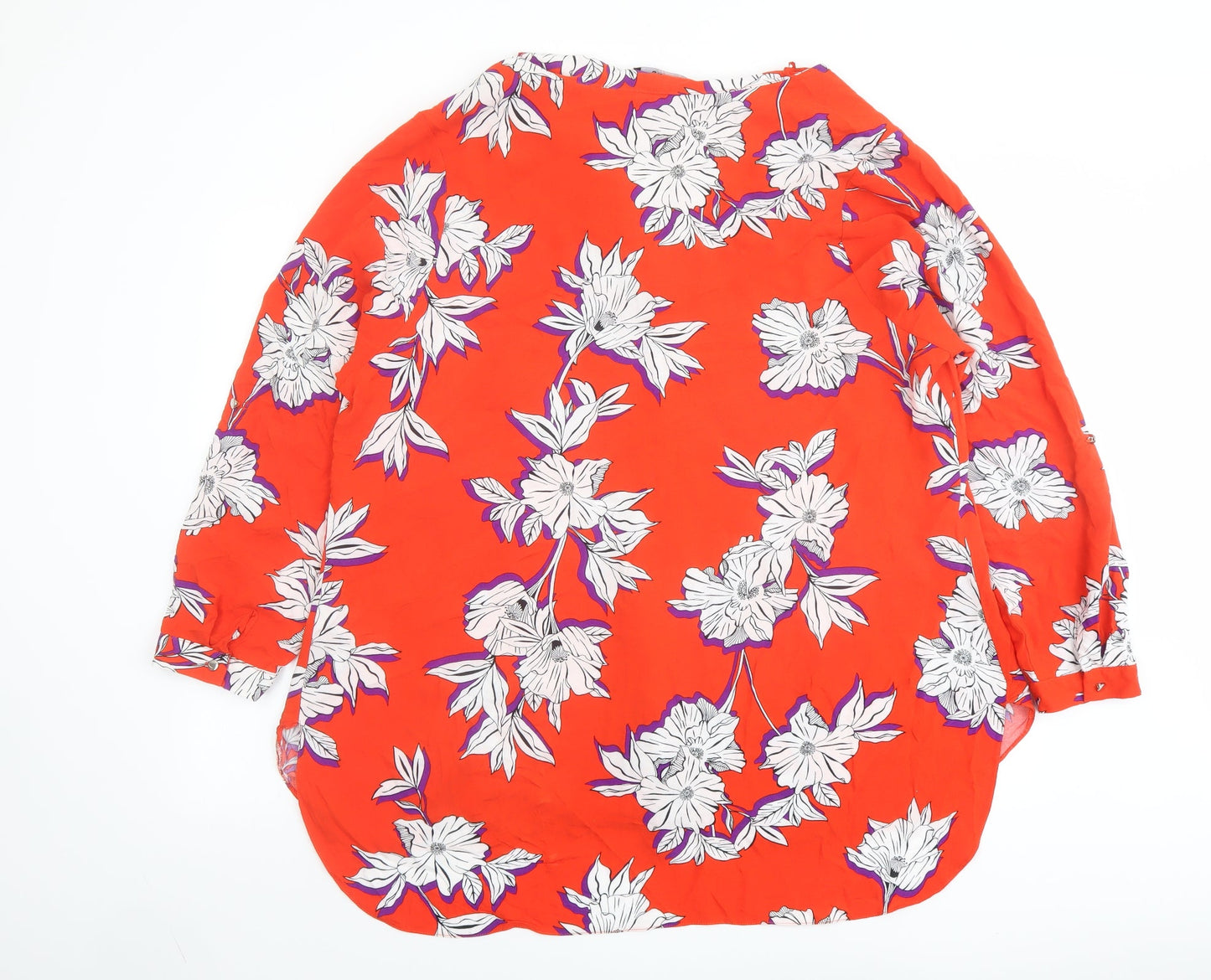 Evans Womens Red Floral Viscose Basic Button-Up Size 22 V-Neck