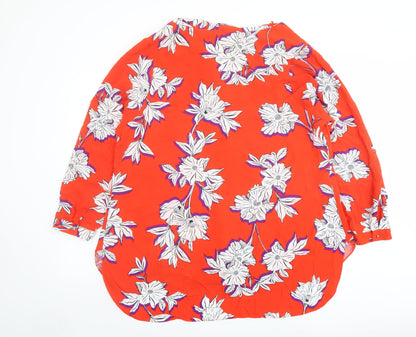 Evans Womens Red Floral Viscose Basic Button-Up Size 22 V-Neck