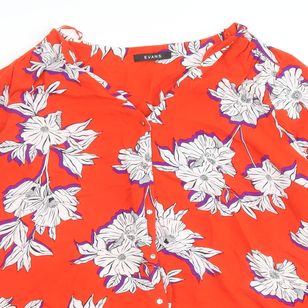 Evans Womens Red Floral Viscose Basic Button-Up Size 22 V-Neck