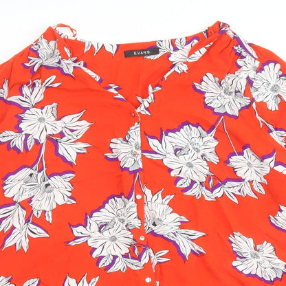 Evans Womens Red Floral Viscose Basic Button-Up Size 22 V-Neck