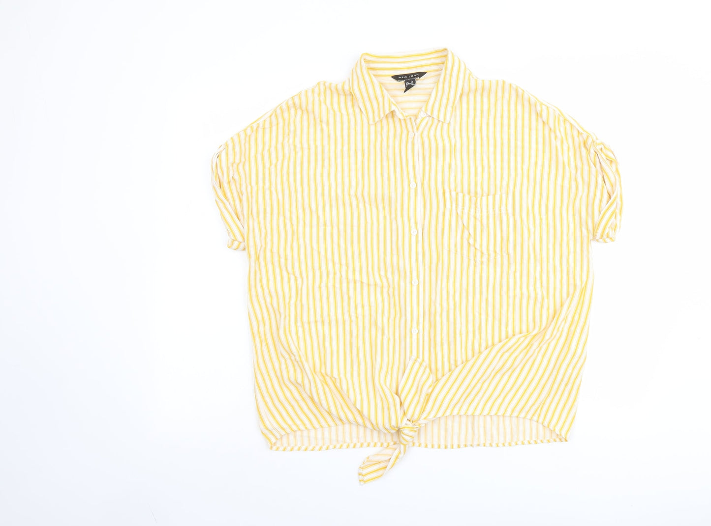 Womens UK Size 10 New Look Yellow Basic Button-Up