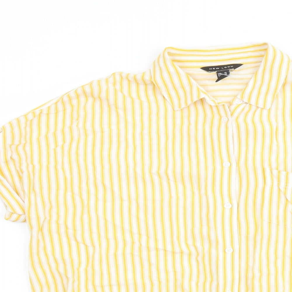 Womens UK Size 10 New Look Yellow Basic Button-Up