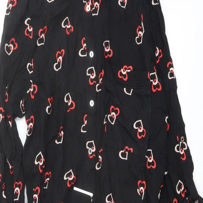 Dorothy Perkins Womens Black Geometric Polyester Shirt Dress Size 8 Collared Button - Heart Print