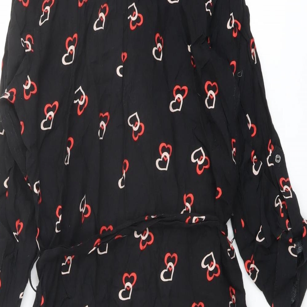 Dorothy Perkins Womens Black Geometric Polyester Shirt Dress Size 8 Collared Button - Heart Print