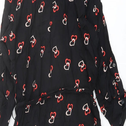 Dorothy Perkins Womens Black Geometric Polyester Shirt Dress Size 8 Collared Button - Heart Print