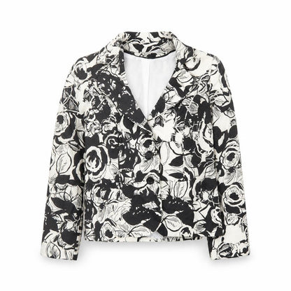 Isle Womens Black Floral Jacket Blazer Size 10 Button